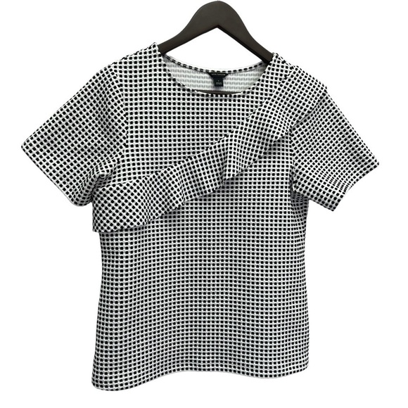 Ann Taylor Black/White Short Sleeve Blouse Top With Ruffle Size S - Picture 5 of 10